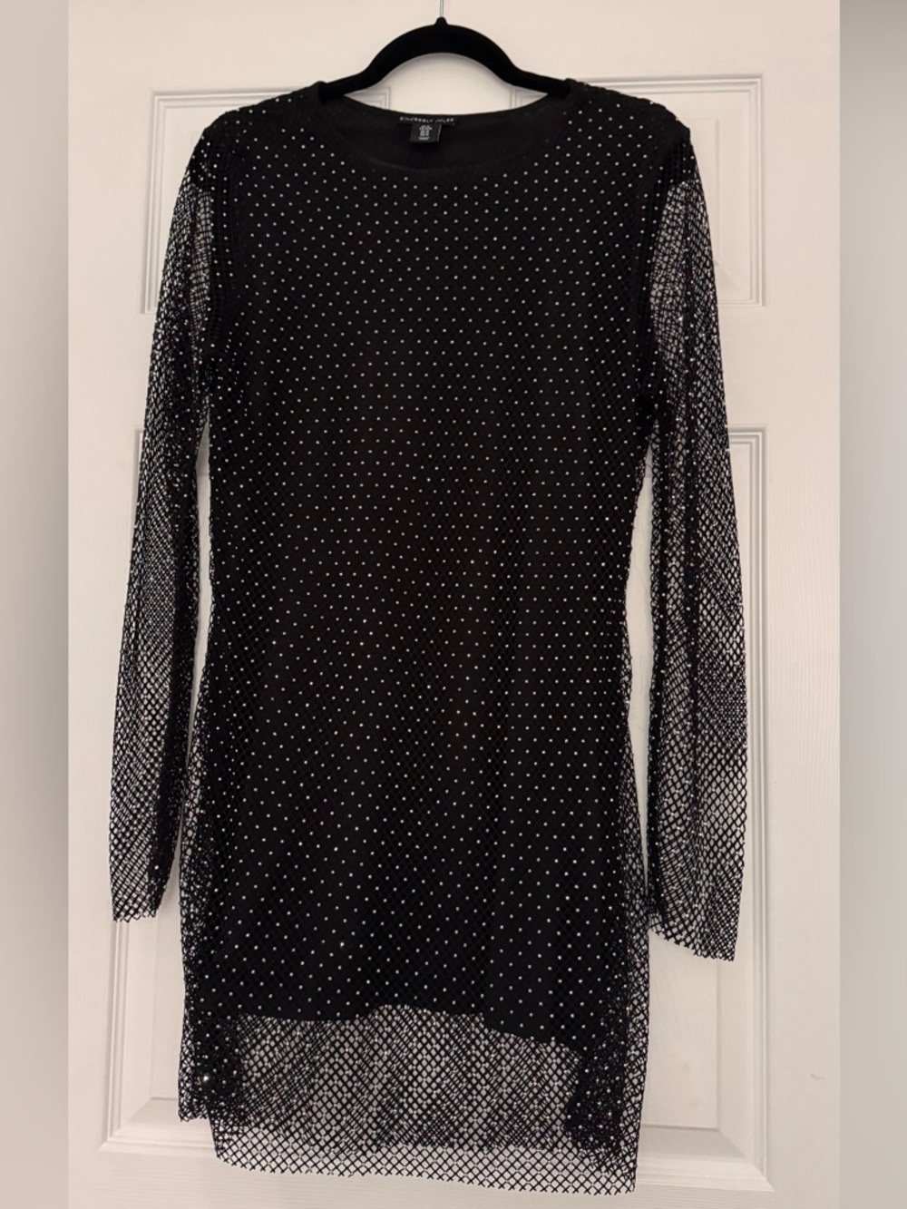 Sincerely Jules Black Mesh Long-Sleeve Dress with Silver Studs